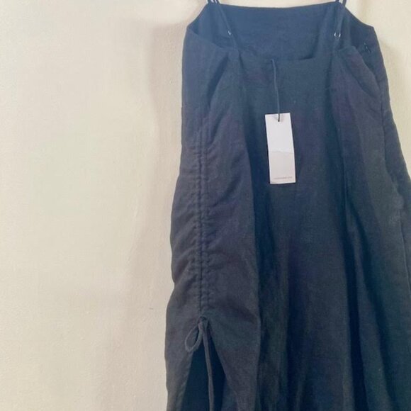 TROIS The Brand Lotte Dress Black Thigh High Slit Size 2-4 in 100% Linen NEW - Picture 7 of 11
